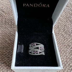 Pandora Sterling Silver Hidden Romance Ring Rhodilite Garnets Size 6